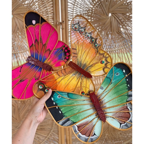 Accents Vintage Bentwood Rattan Fabric Butterflies Butterfly Wall Hangings Poshmark